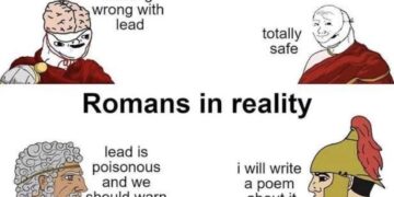 Two panel meme about Romans in pop-culture thinking lead is fine vs Romans in reality knowing it's poisonous