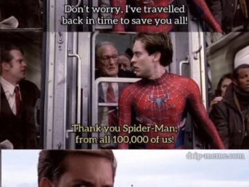 Spider-Man 100k meme with Auschwitz background