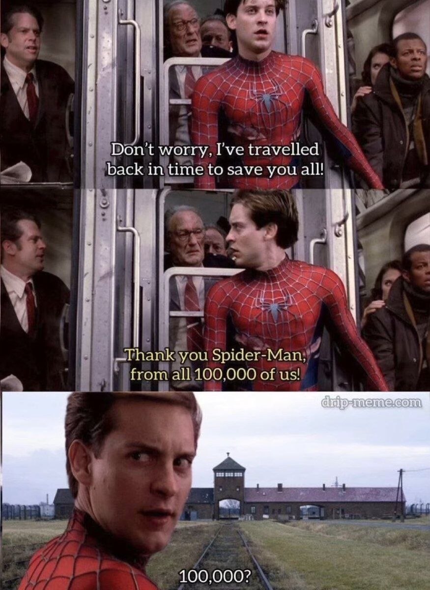 Spider-Man Auschwitz 100k meme