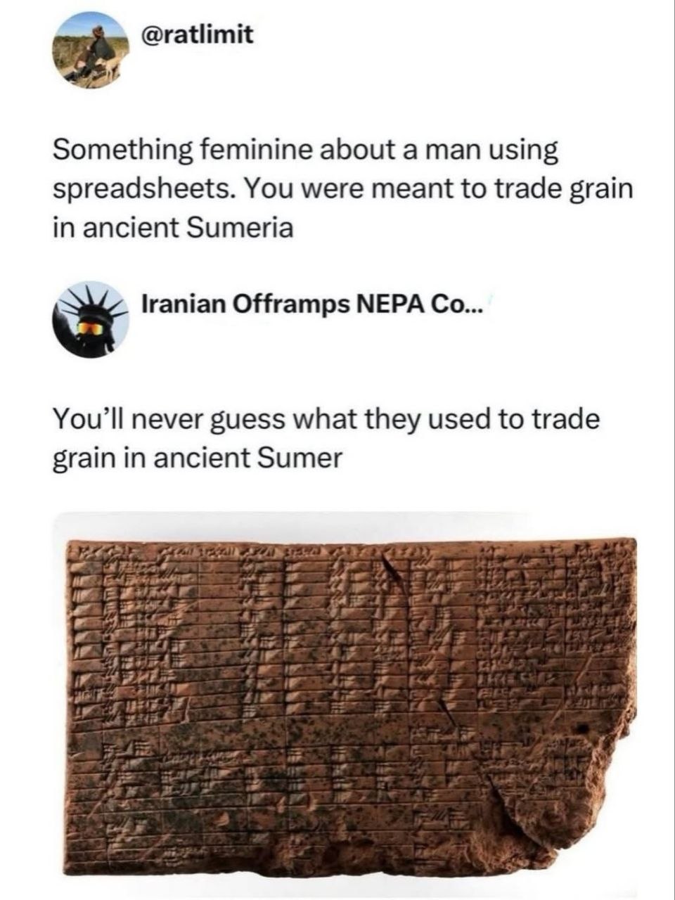 Sumerian spreadsheet meme