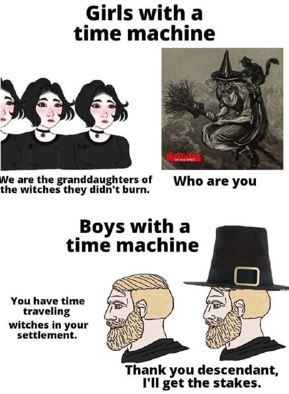 Girls vs Boys time machine witch trials meme