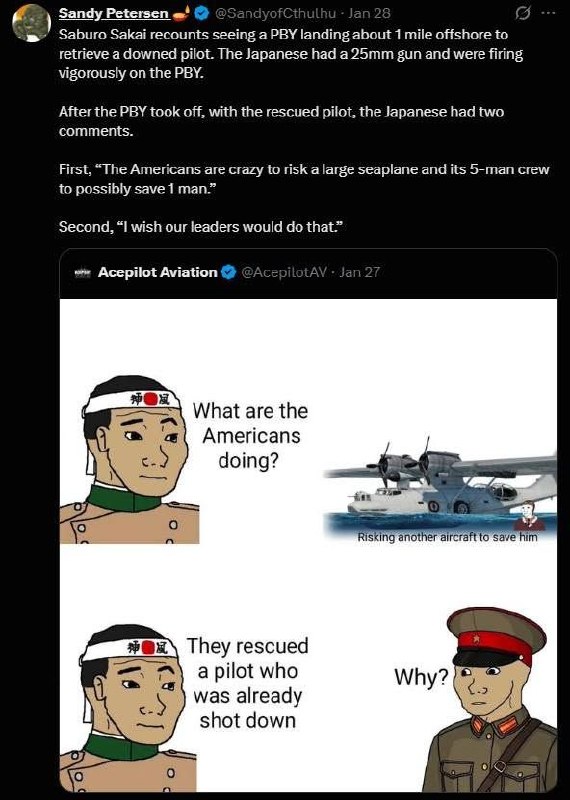 WW2 Wojak meme about Saburo Sakai PBY Catalina rescue
